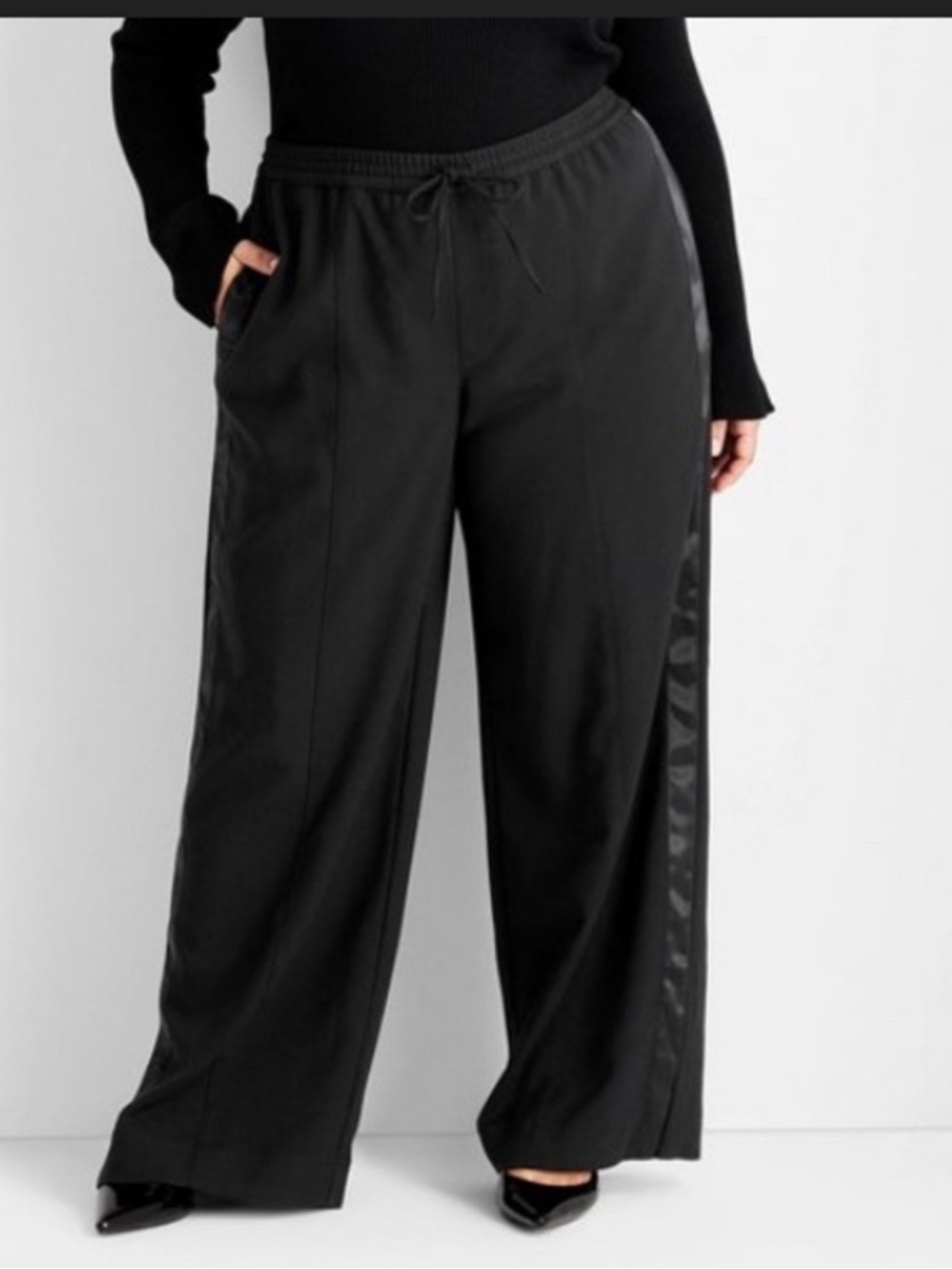 Future Collective Plus-Size Black Wide-Leg Track Pants